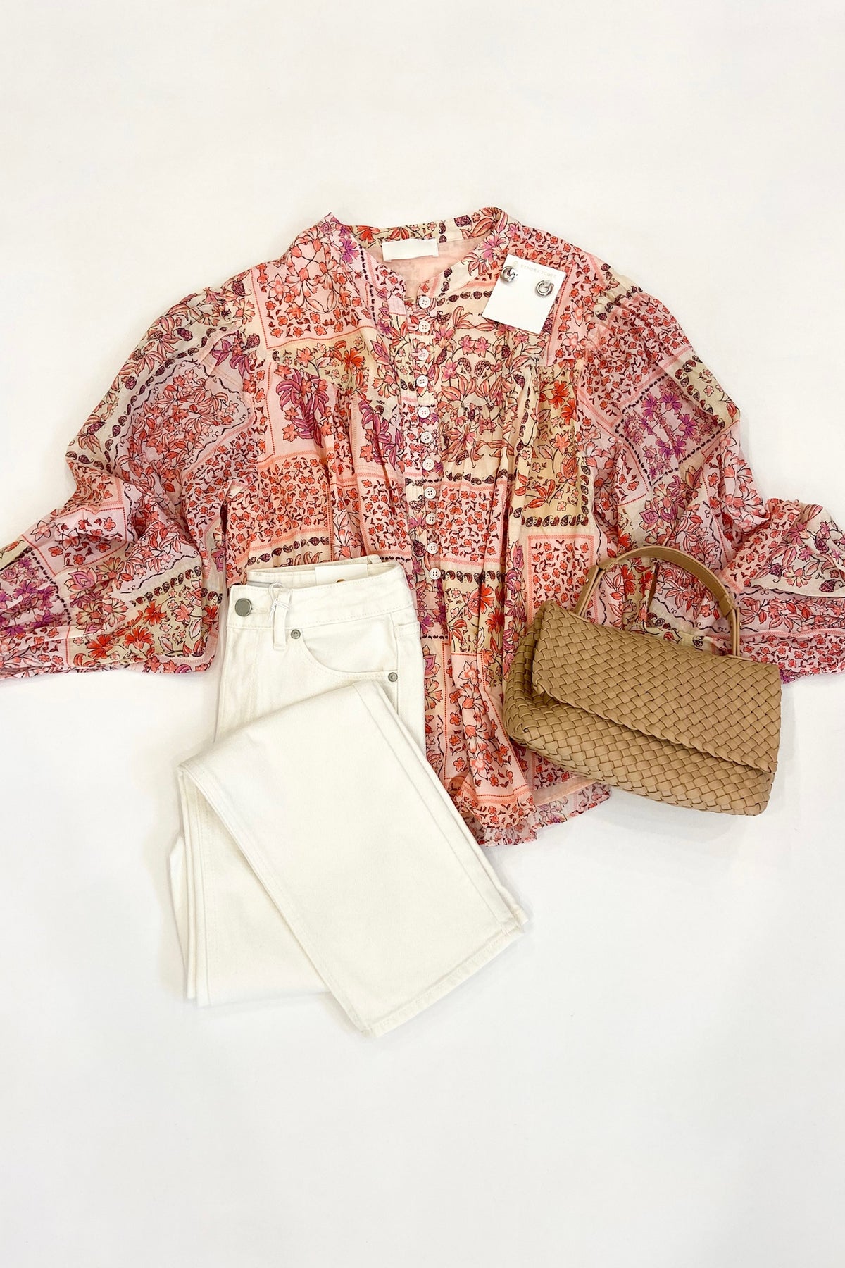 Cream Pink Patchwork Blouse