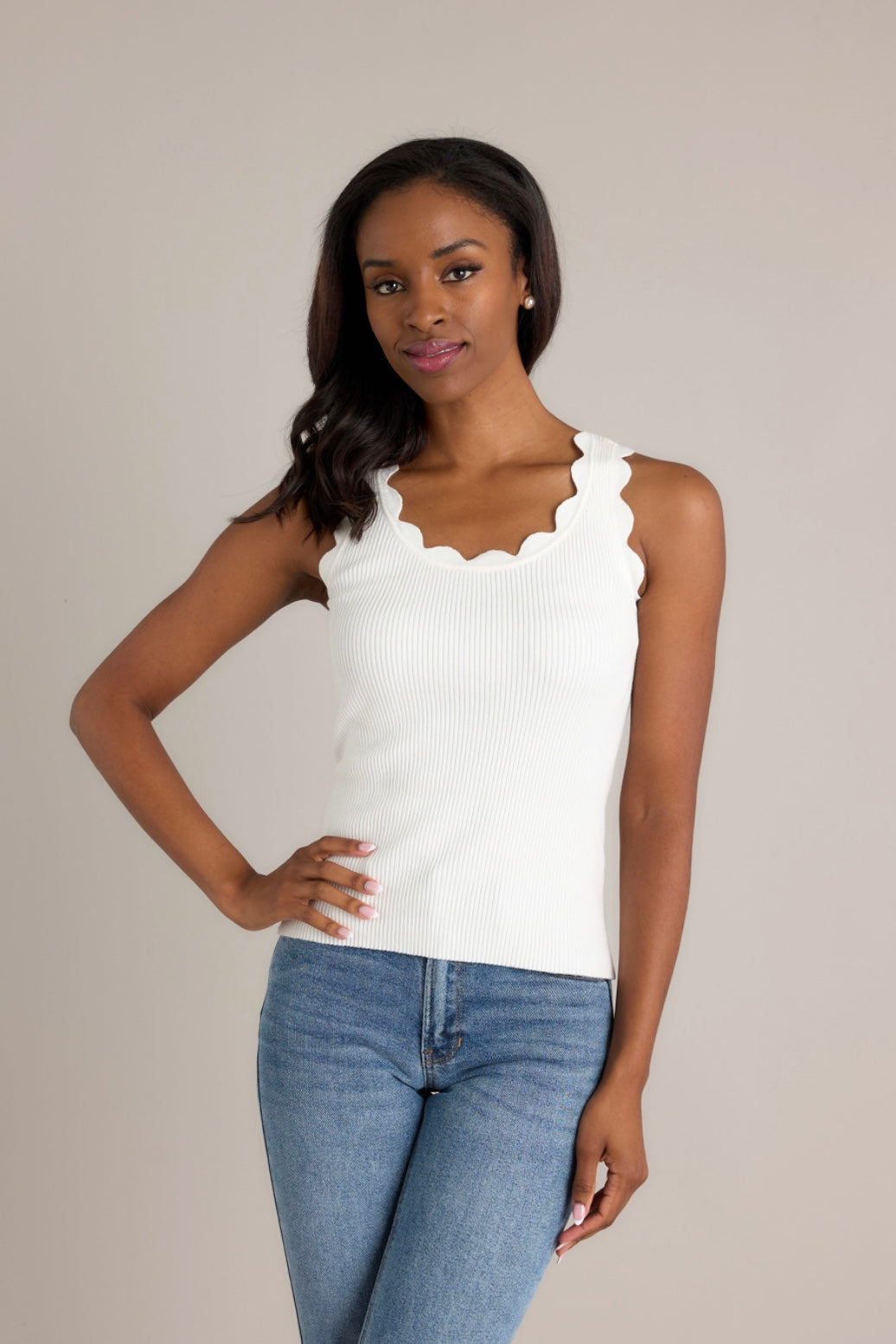 Shay Scallop Tank White