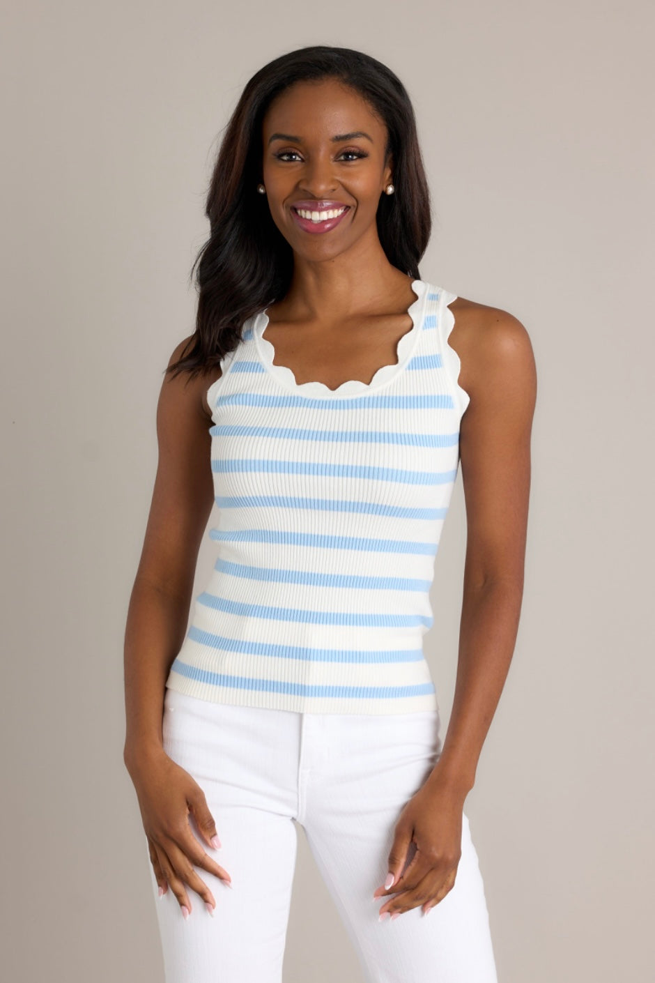 Shay Scallop Tank Blue Stripe