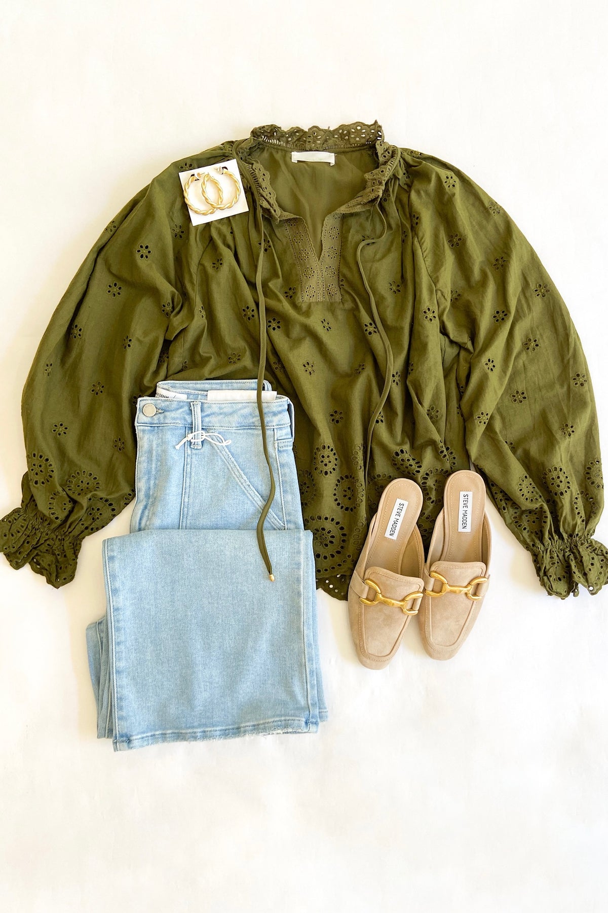 Olive Eyelet Blouse