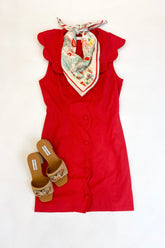 Red Scallop Shift Dress