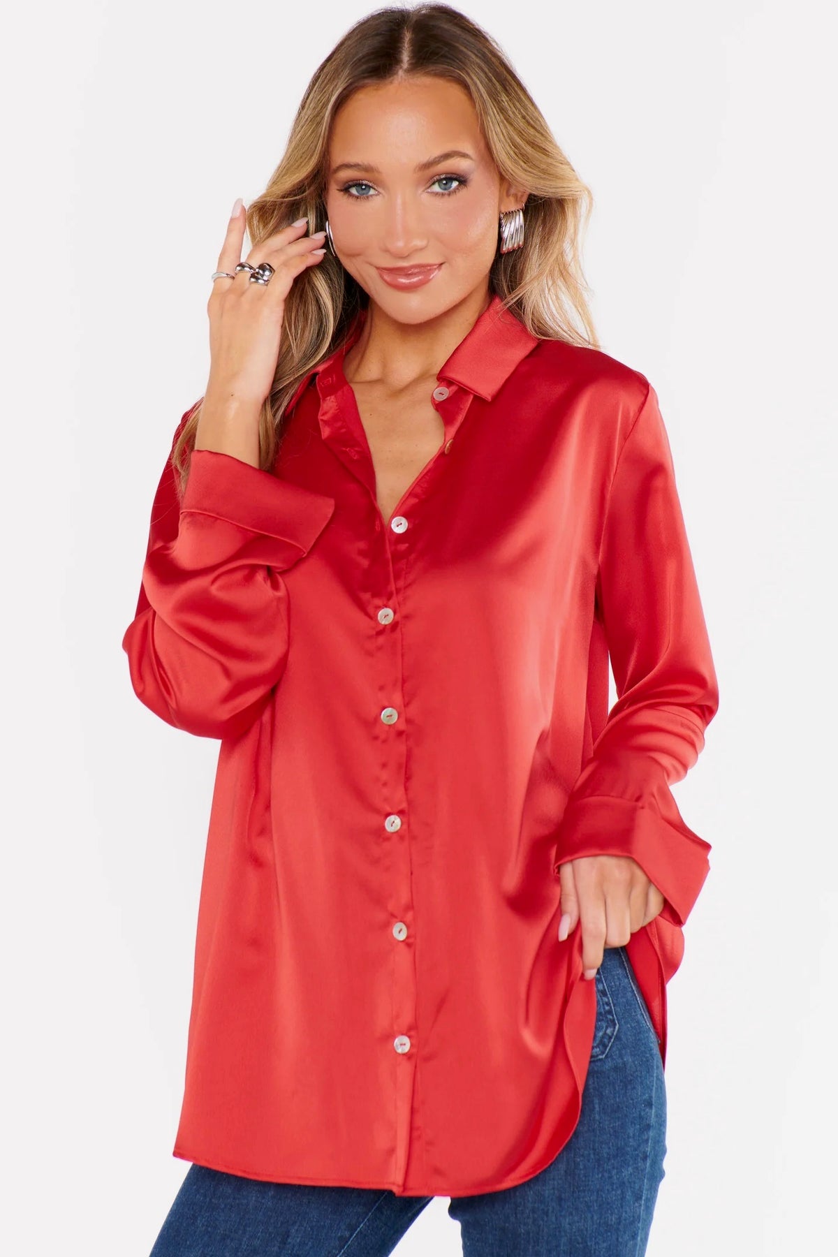 Smith Button Down Red Luxe Satin