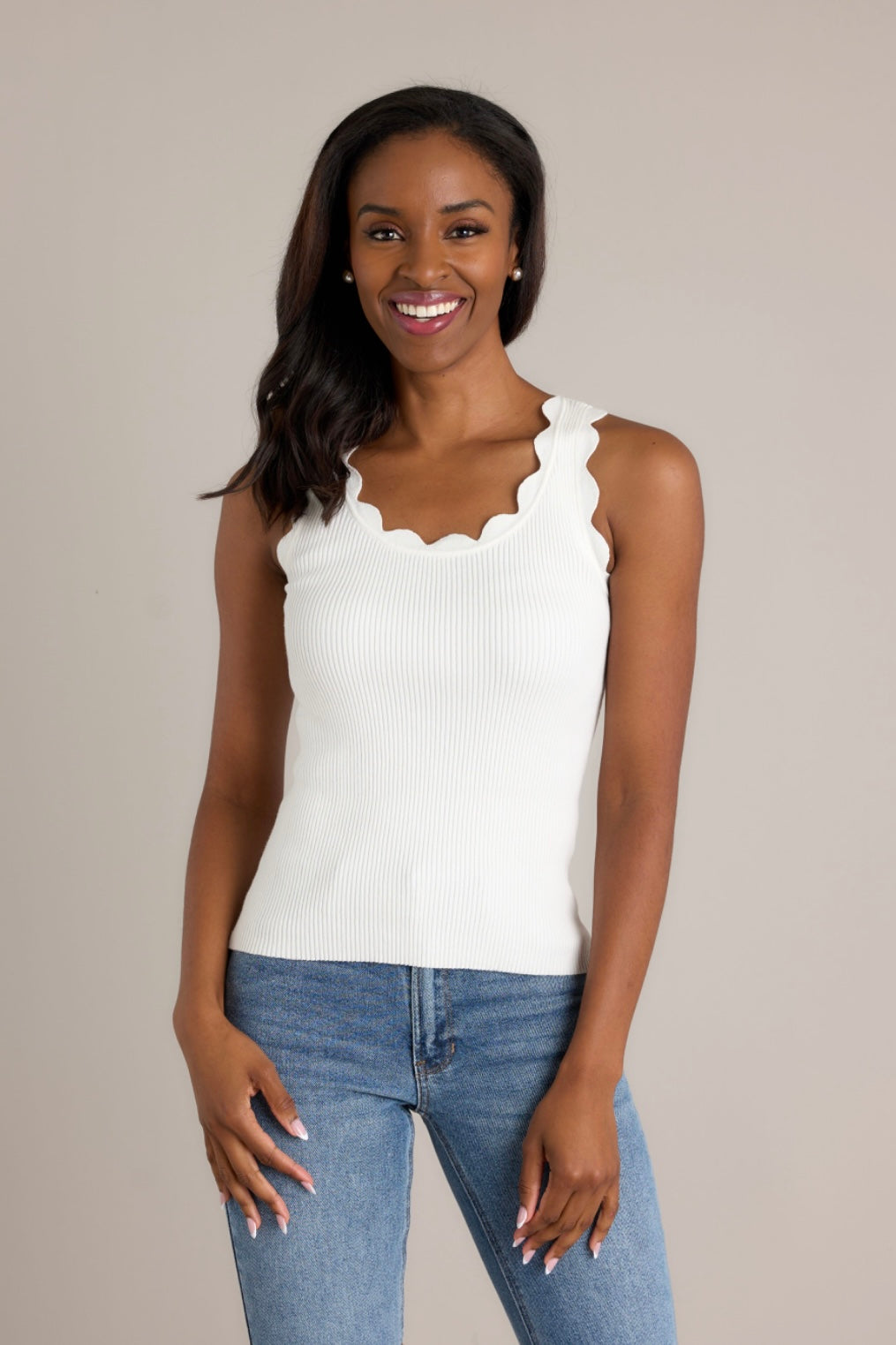 Shay Scallop Tank White