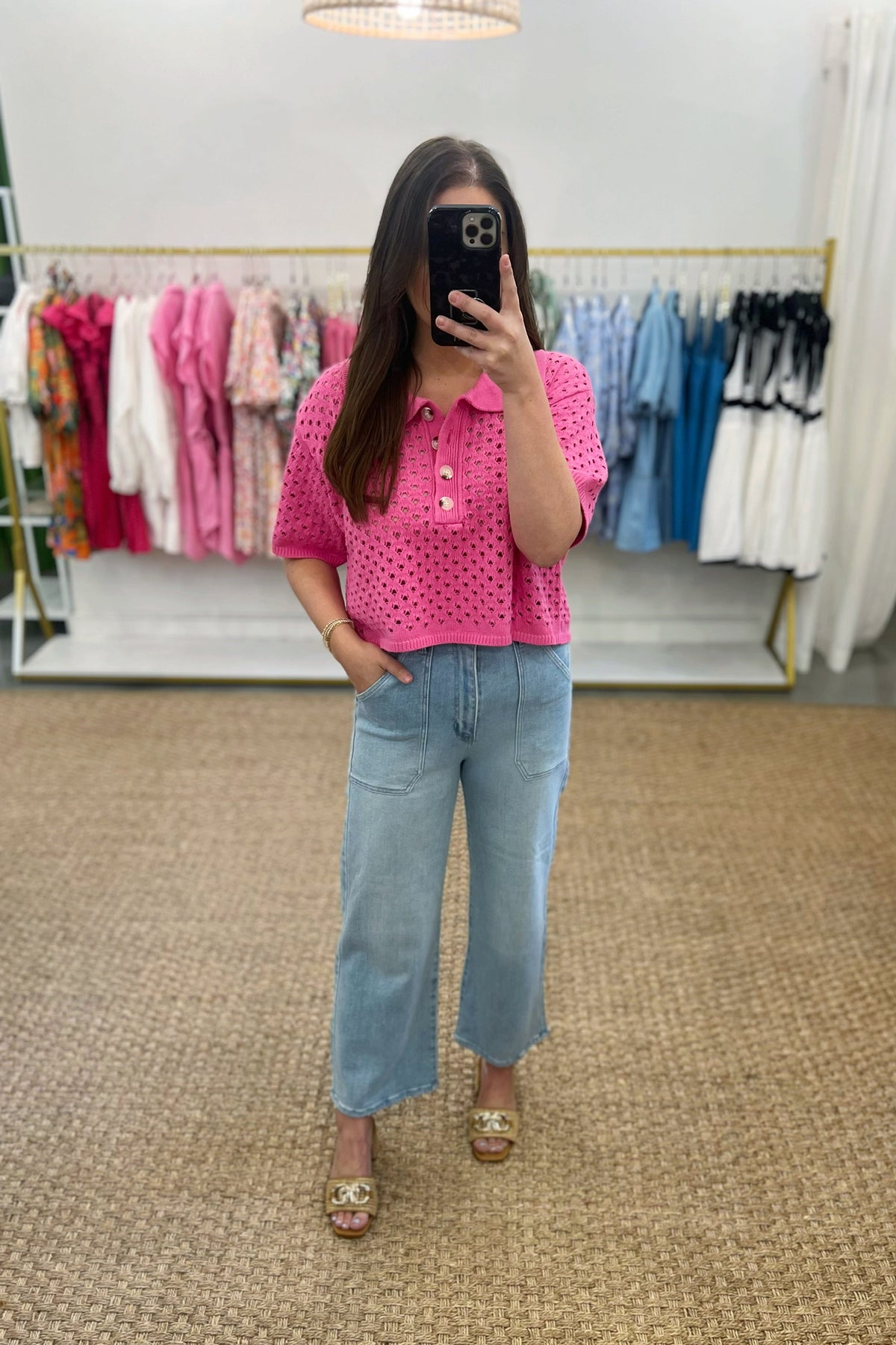 Pink Cropped Sweater Top