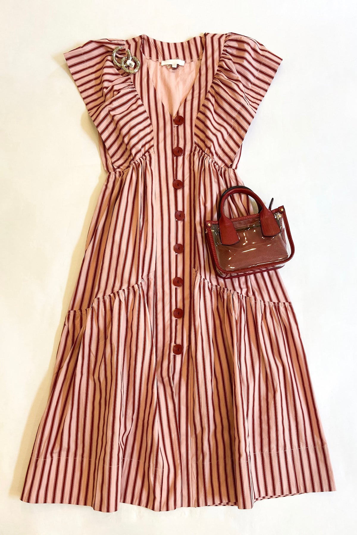 Burgundy Blush Stripe Midi Dress