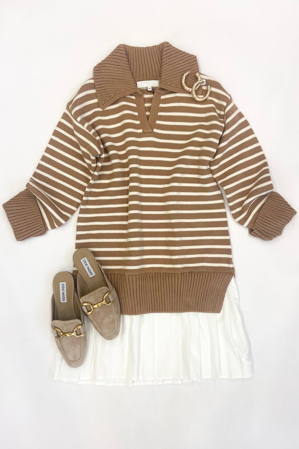 Striped Pleated Sweater Dress