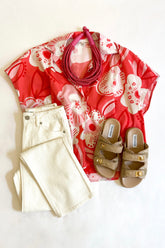 Red Floral Collared Top