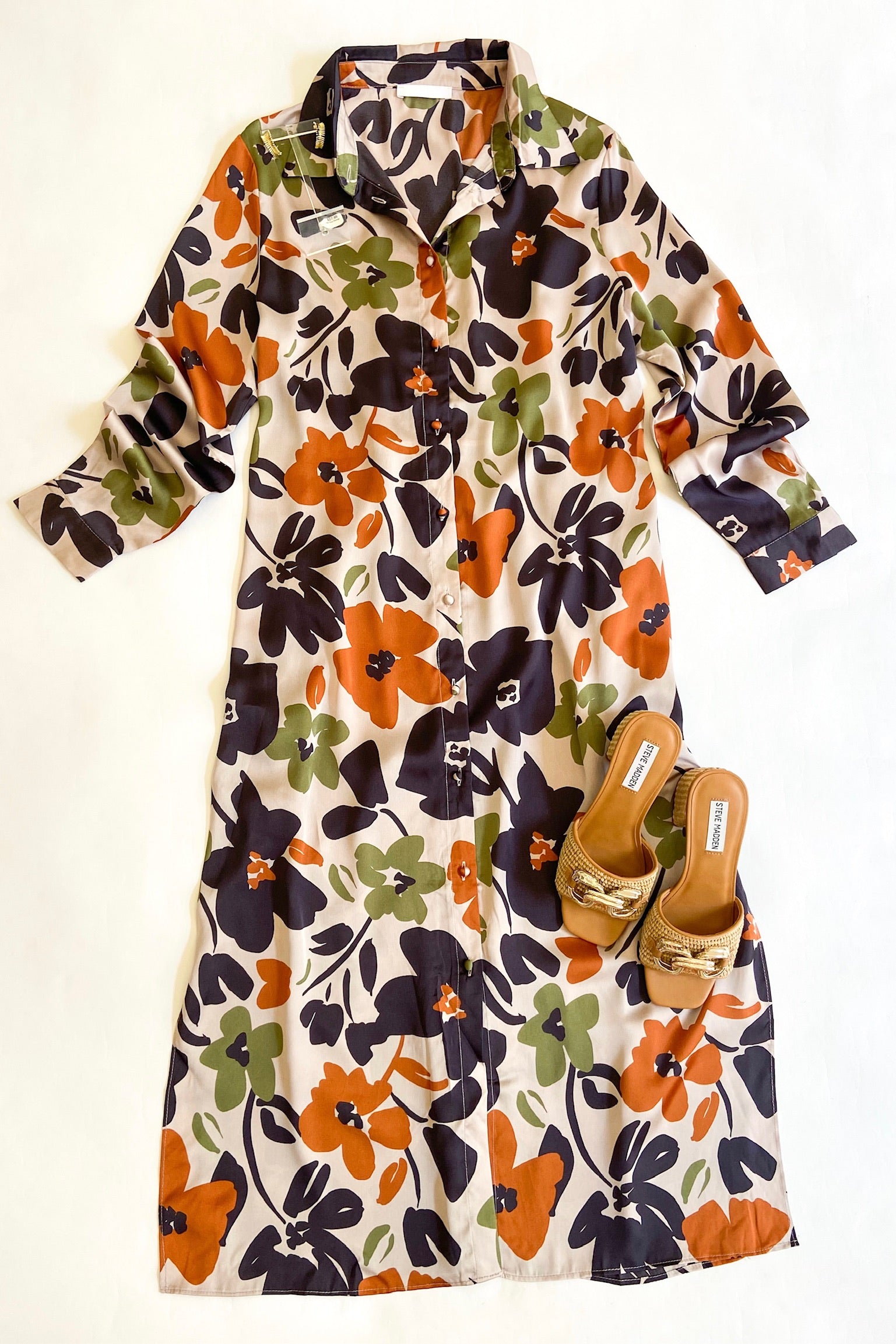 Floral Satin Shirt Dress