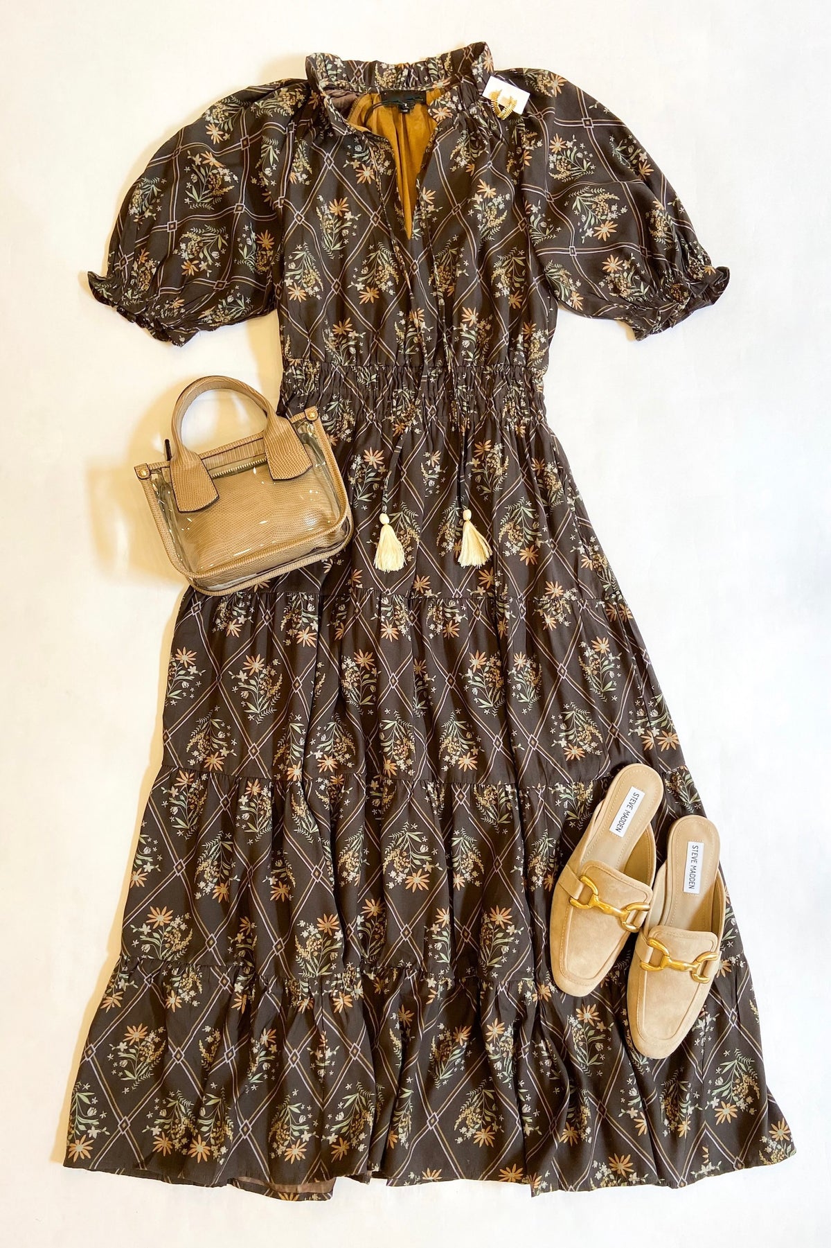 Mocha Floral Midi Dress