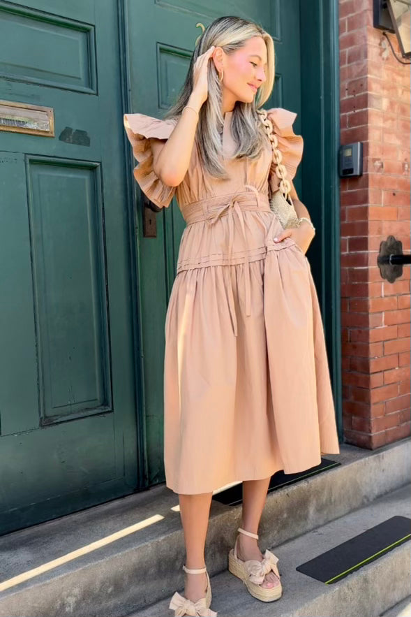 Tan Poplin Midi Dress x Kaylyn