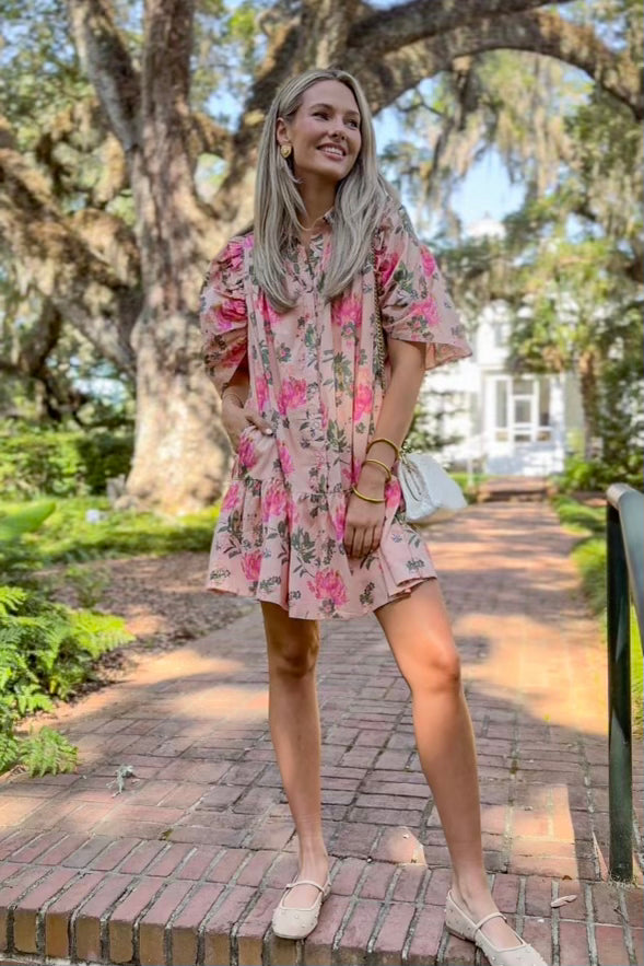 Peach Floral Mini Dress x Kaylyn