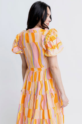 Multi Stripe Ruffle Midi Dress