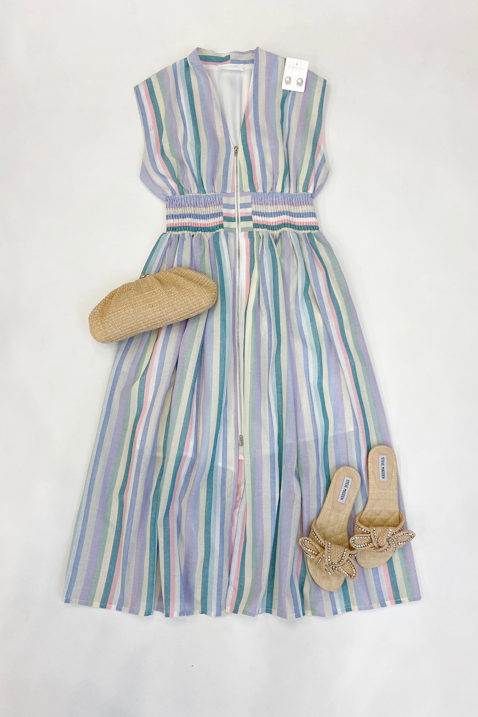 Pastel Multi Smocked Midi Dress