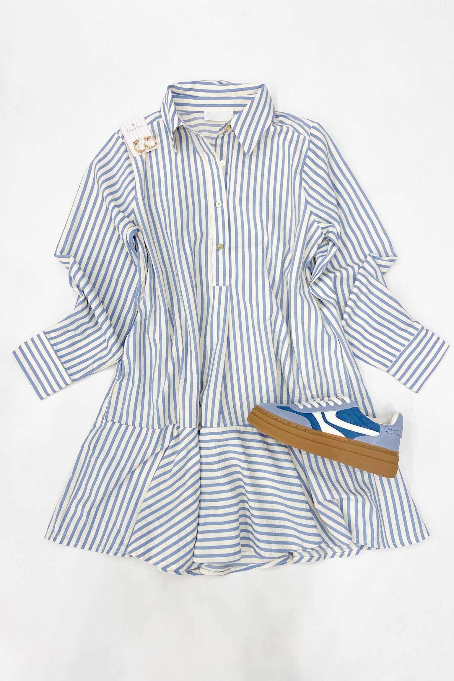 Blue Striped Drop Waist Dress