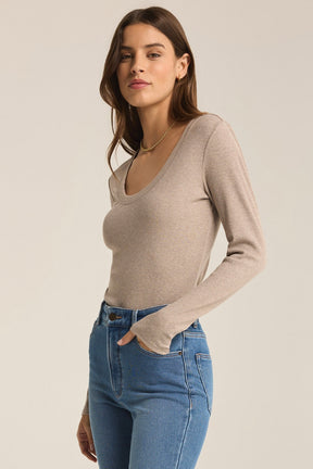 Sirena Rib Long Sleeve Tee Heather Taupe