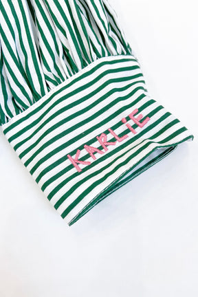 Stripe Pleated Ruffle Blouse Green