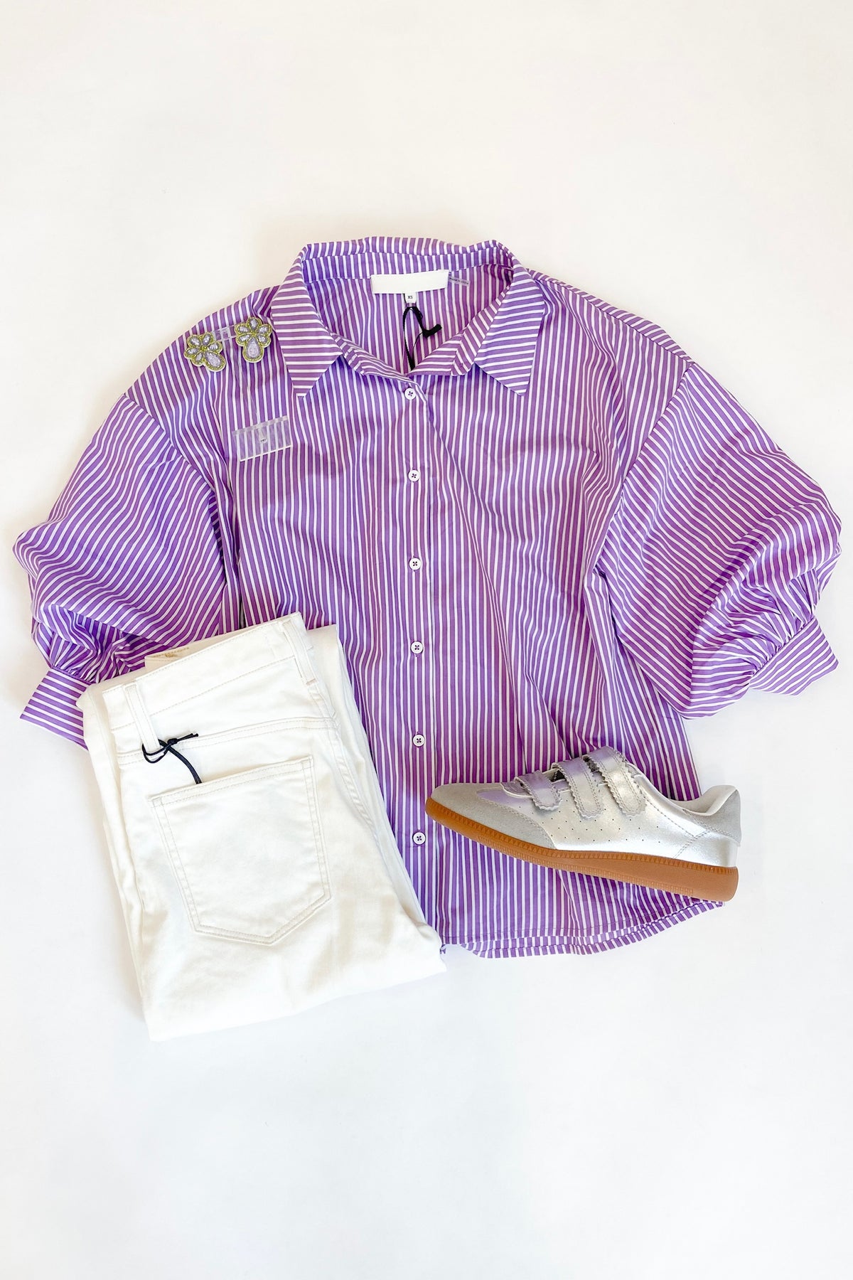 Purple Stripe Button Down Top