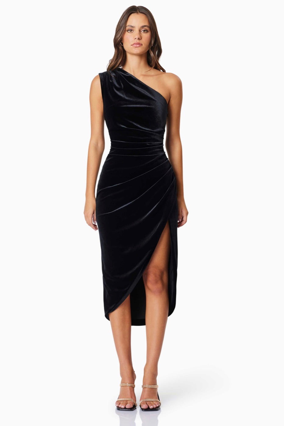 Solene Velvet Midi Dress Black