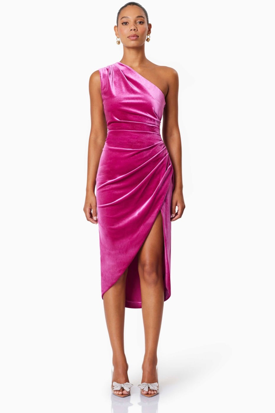 Solene Velvet Midi Dress Cerise